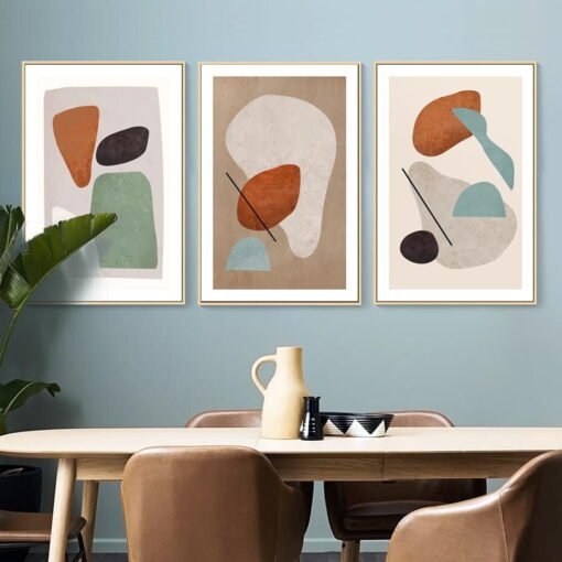 Neutral Color Mid Century Style Abstract Wall Art For Living Room Modern Home Office Decor