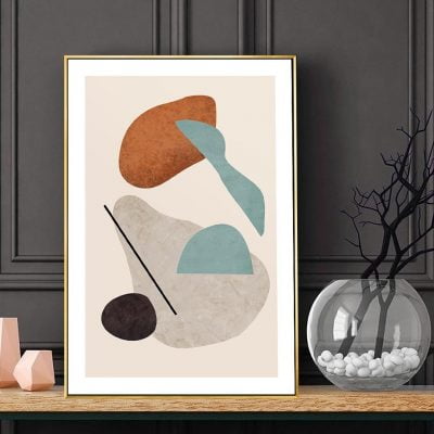 Neutral Color Mid Century Style Abstract Wall Art For Living Room Modern Home Office Decor