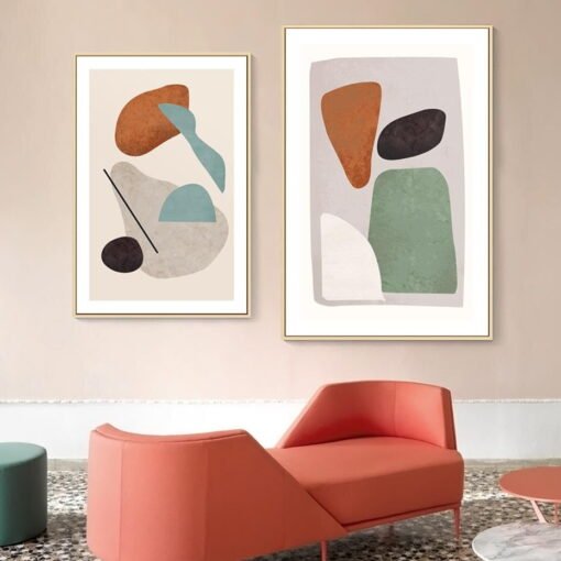 Neutral Color Mid Century Style Abstract Wall Art For Living Room Modern Home Office Decor