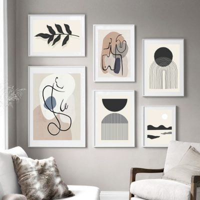 Neutral Colors Modern Abstract Line Art Gallery Wall Pictures For Living Room Bedroom Decor