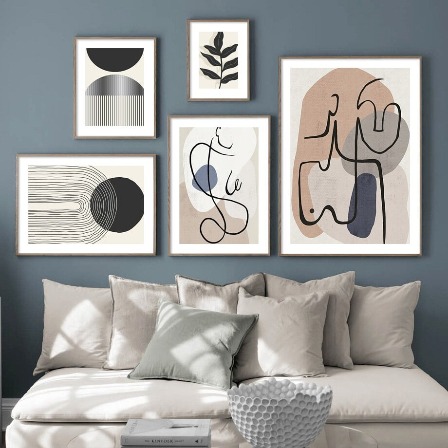 Neutral Colors Modern Abstract Line Art Gallery Wall Pictures For Living Room Bedroom Decor