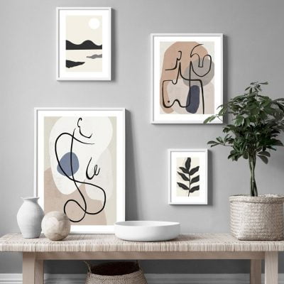 Neutral Colors Modern Abstract Line Art Gallery Wall Pictures For Living Room Bedroom Decor