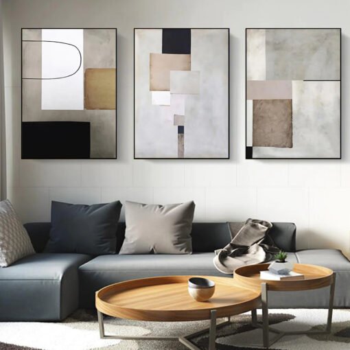 Neutral Colors Vintage Color Block Abstract Wall Art Pictures For Modern Apartment Decor