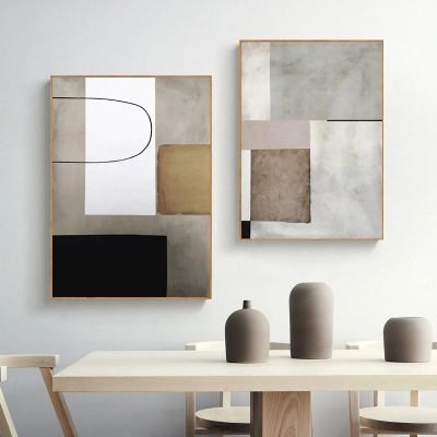 Neutral Colors Vintage Color Block Abstract Wall Art Pictures For Modern Apartment Decor