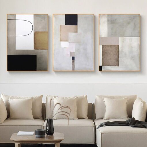 Neutral Colors Vintage Color Block Abstract Wall Art Pictures For Modern Apartment Decor