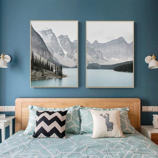 Northern Mountain Lake Landscape Wall Art Pictures For Bedroom Living Room Decor