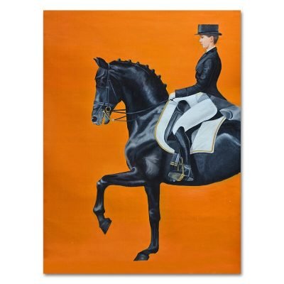Orange Black Horse Rider Dressage Wall Art Fine Art Canvas Print For Home Office Decor