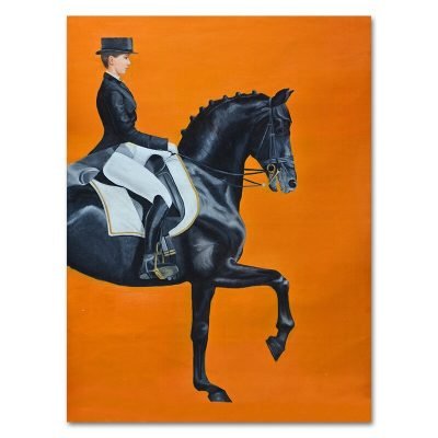 Orange Black Horse Rider Dressage Wall Art Fine Art Canvas Print For Home Office Decor