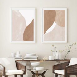 Peach Beige Abstract Mid Century Style Gallery Wall Art Pictures For Living Room Decor