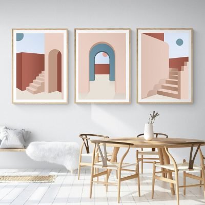 Pink Arches Modern Architectural Wall Art Pictures For Living Room Bedroom Home Office Decor