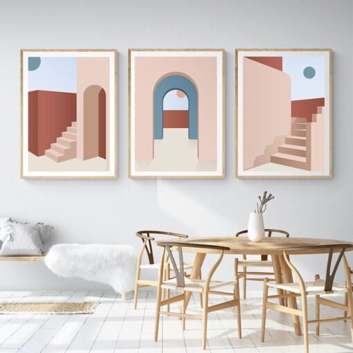 Pink Arches Modern Architectural Wall Art Pictures For Living Room Bedroom Home Office Decor