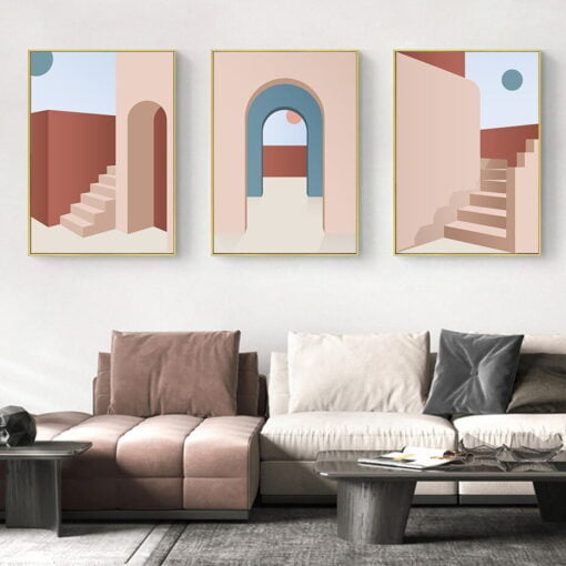 Pink Arches Modern Architectural Wall Art Pictures For Living Room Bedroom Home Office Decor