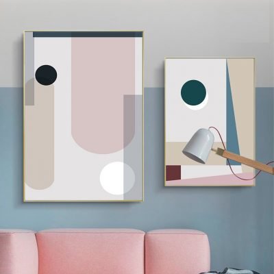 Pink Beige Abstract Geometric Wall Art Pictures For Modern Loft Apartment Living Room