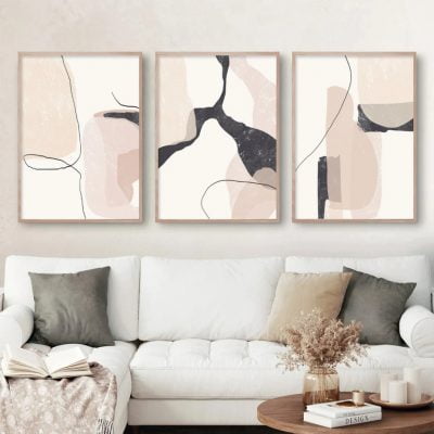 Pink Beige Marble Print Abstract Nordic Wall Art Pictures For Modern Bohemian Living Room