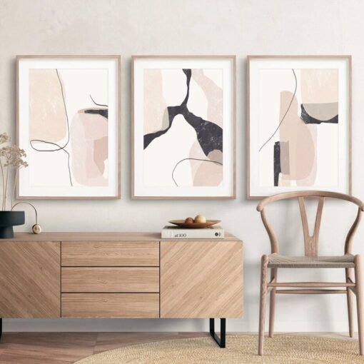 Pink Beige Marble Print Abstract Nordic Wall Art Pictures For Modern Bohemian Living Room