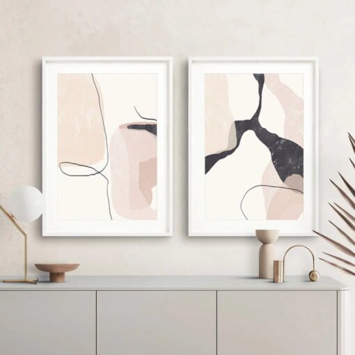 Pink Beige Marble Print Abstract Nordic Wall Art Pictures For Modern Bohemian Living Room