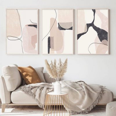 Pink Beige Marble Print Abstract Nordic Wall Art Pictures For Modern Bohemian Living Room