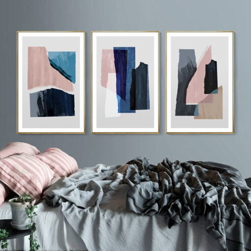 Pink Blue Gray Abstract Nordic Wall Art For Living Room Bedroom Home Art Decor