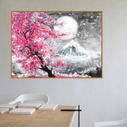 Pink Cherry Blossom Mount Fuji Wall Art Oriental Picture For Living Room Dining Room