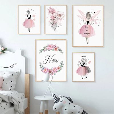 Pink Fairy Nursery Wall Art Fine Art Canvas Prints Personalized Pictures For Girls Bedroom