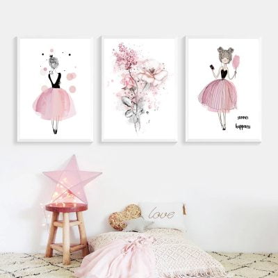 Pink Fairy Nursery Wall Art Fine Art Canvas Prints Personalized Pictures For Girls Bedroom