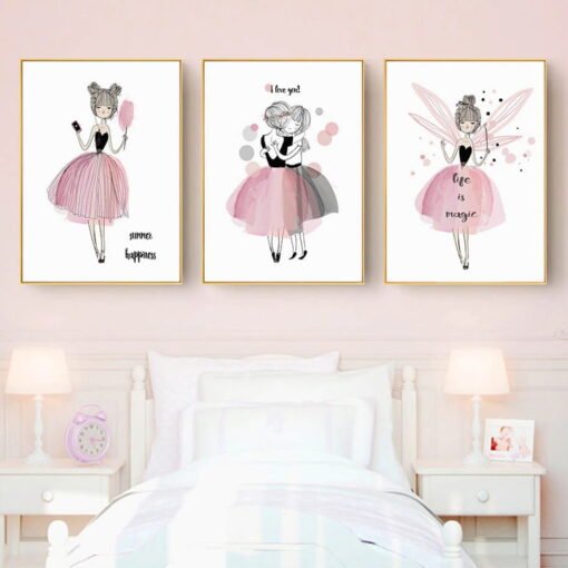 Pink Fairy Nursery Wall Art Fine Art Canvas Prints Personalized Pictures For Girls Bedroom