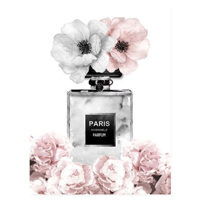 Pink Paris Fashion Makeup Wall Art Chic Floral Pictures For Living Room Bedroom Art Decor