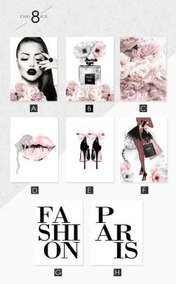 Pink Paris Fashion Makeup Wall Art Chic Floral Pictures For Living Room Bedroom Art Decor