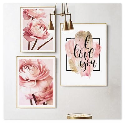 Pink Peony I Love You Modern Floral Wall Art Pictures For Living Room Bedroom Art Decor