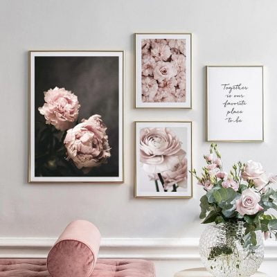 Pink Rose Peonies Romantic Lovers Quote Nordic Living Room Gallery Wall Art Pictures