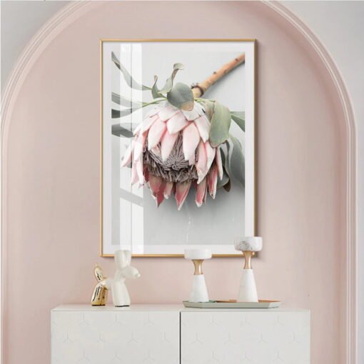 Pink Sugarbush Flowers Wall Art Tropical Botanical Modern Floral Pictures For Living Room Decor