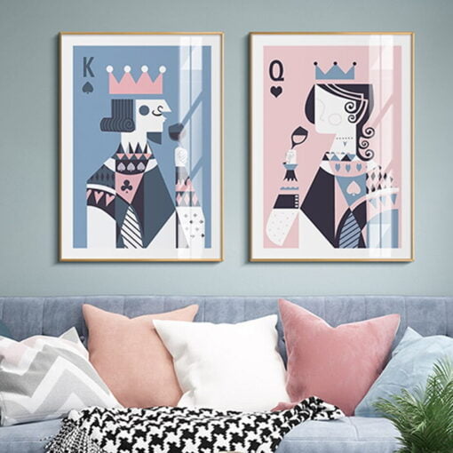 Poker King Queen Playing Cards Wall Art Modern Abstract Pictures For Dining Room Art Decor