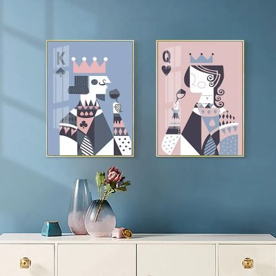 Poker King Queen Playing Cards Wall Art Modern Abstract Pictures For Dining Room Art Decor