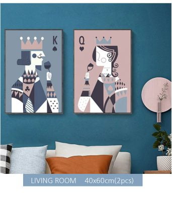 Poker King Queen Playing Cards Wall Art Modern Abstract Pictures For Dining Room Art Decor