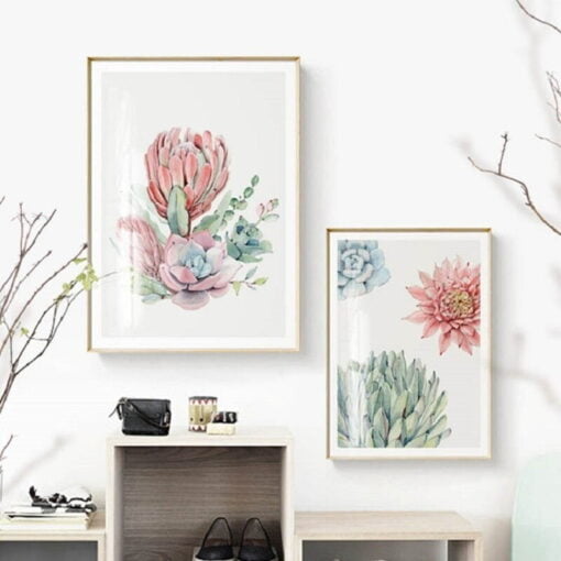 Pretty Succulents Cactus Flower Wall Art Botanical Pictures For Kitchen Living Room Decor