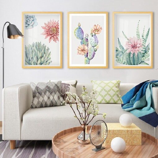 Pretty Succulents Cactus Flower Wall Art Botanical Pictures For Kitchen Living Room Decor