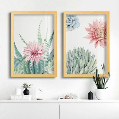 Pretty Succulents Cactus Flower Wall Art Botanical Pictures For Kitchen Living Room Decor