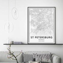 Russia Cities Map Wall Art Modern Black & White Minimalist Posters For Home Office Decor