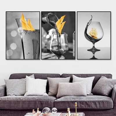 Sailing Ships In The Wine Glass Wall Art Black White Yellow Pictures For Modern Home Office