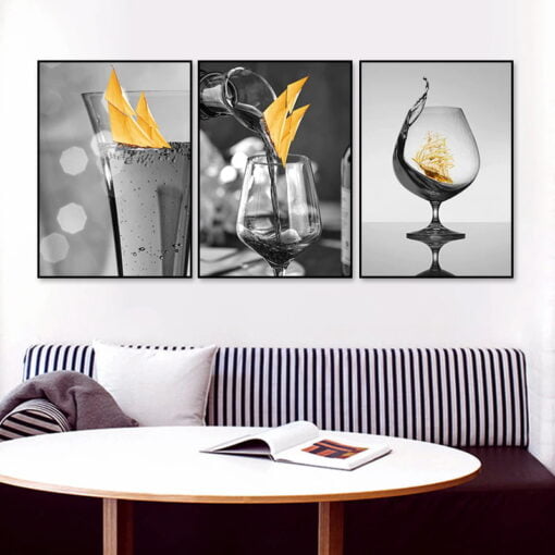 Sailing Ships In The Wine Glass Wall Art Black White Yellow Pictures For Modern Home Office