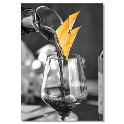 Sailing Ships In The Wine Glass Wall Art Black White Yellow Pictures For Modern Home Office