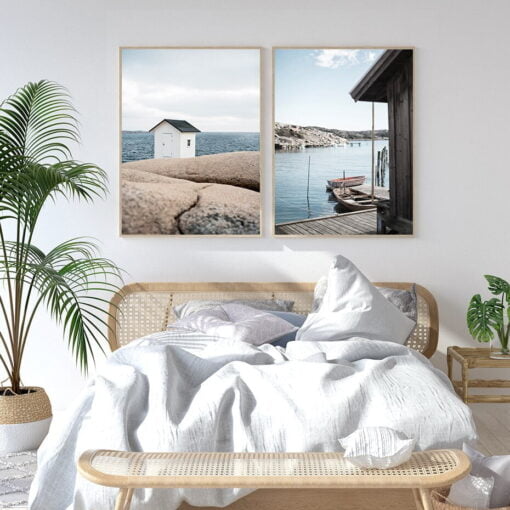 Scandinavian Island Landscape Wall Art Fine Art Canvas Prints For Modern Living Room Decor