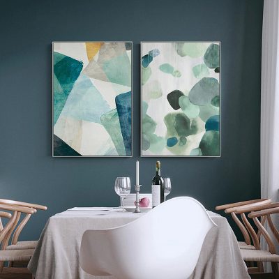 Shades Of Green Geomorphic Abstract Wall Art Pictures For Kitchen Living Room Home Decor