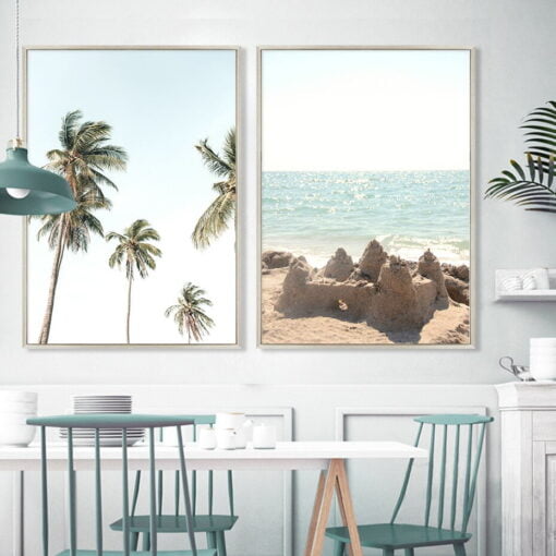 Sunny Beach Palm Tree Seascape Wall Art Modern Landscape Pictures For Living Room Decor