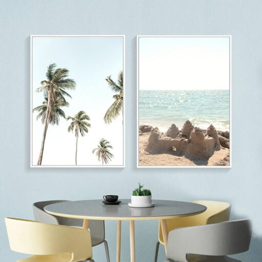 Sunny Beach Palm Tree Seascape Wall Art Modern Landscape Pictures For Living Room Decor