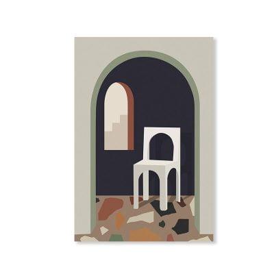 Terracotta Terrazzo Abstract Architectural Wall Art Pictures For Modern Apartment Living Room