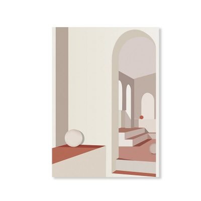 Terracotta Terrazzo Abstract Architectural Wall Art Pictures For Modern Apartment Living Room