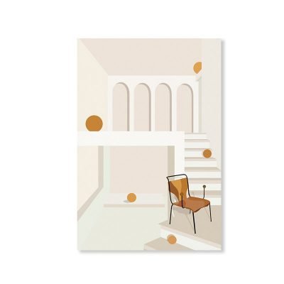 Terracotta Terrazzo Abstract Architectural Wall Art Pictures For Modern Apartment Living Room