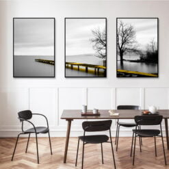 Tranquil Lakeside Black & White Wall Art Pictures Of Calm For Modern Home Office Decor