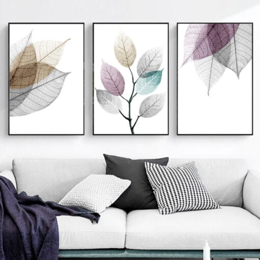 Translucent Leaves Wall Art Minimalist Abstract Botanical Pictures For Bedroom Home Decor